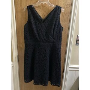 Loft Womens Little Black Dress Sz 14 Lace Fit & Flare Sleeveless Cocktail Party